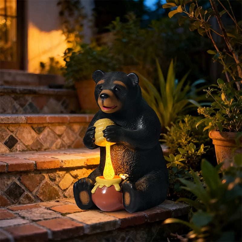 Black Bear Squeezing Honey Light, Non-Flat Printing, Resin Craft Statue Ornament Solar Light, Bear Statue Garden Resin Craft, Art Decoration with Solar LED Light, Landscaping DIY Garden Sculpture, Courtyard Lawn Home Decoration