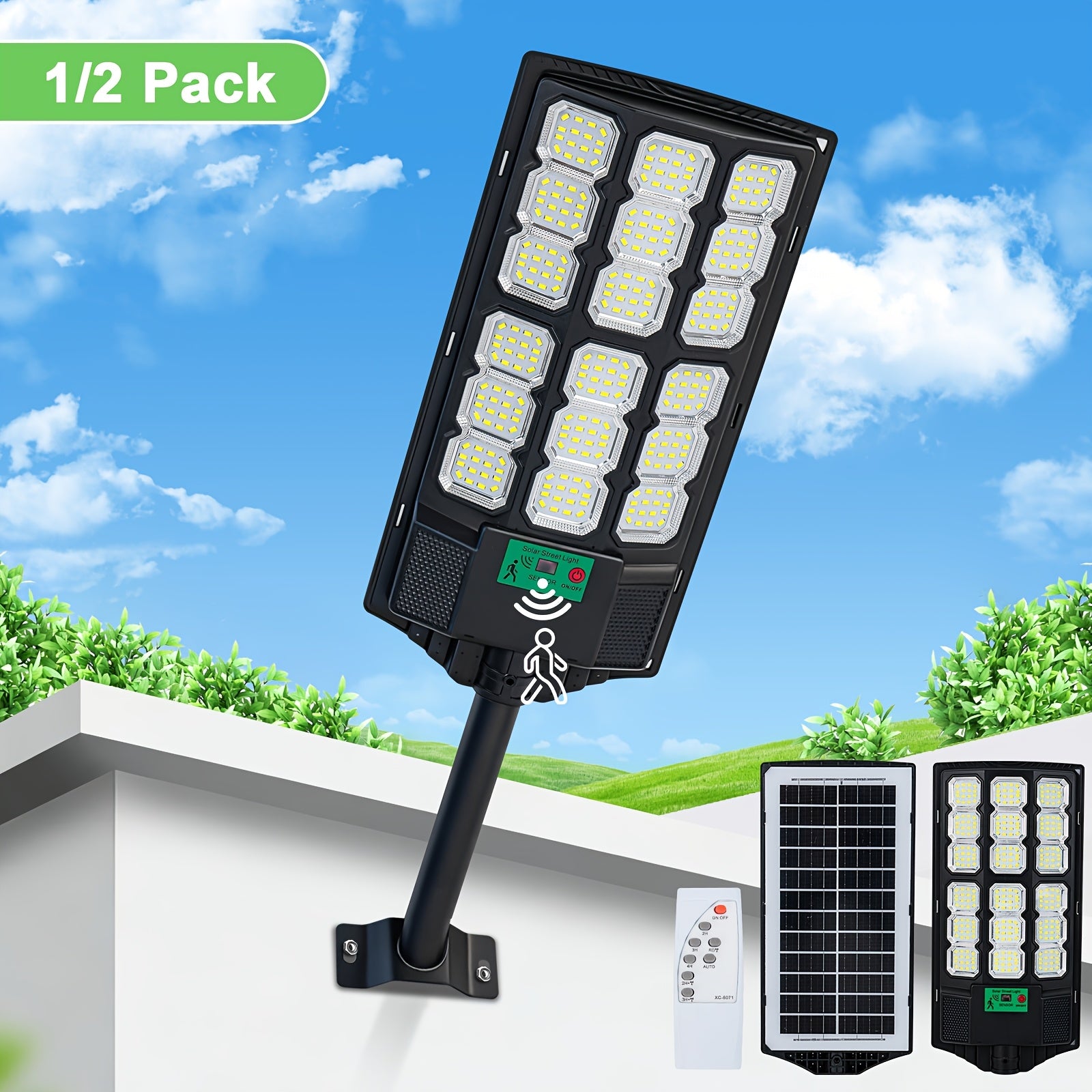 1/2-Piece Outdoor Solar Light, IPX7 Waterproof LED Floodlight, Motion Sensor Solar Light with Remote Control, Dusk to Dawn Wall Light Suitable for Farmhouse, Park, Backyard and Landscape Decoration