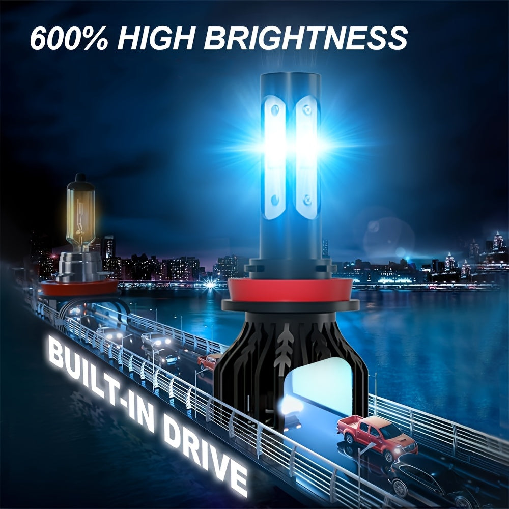 2 High/Low Beam Headlights, Luminous Intensity 30000 Lumens, 8000K Ice Blue Light, Equipped with 4 Side COB Chips, Including Models 9005/HB3, 9006/HB4, H4, H7, H11, H13, 9004 and 9007, No Battery Included