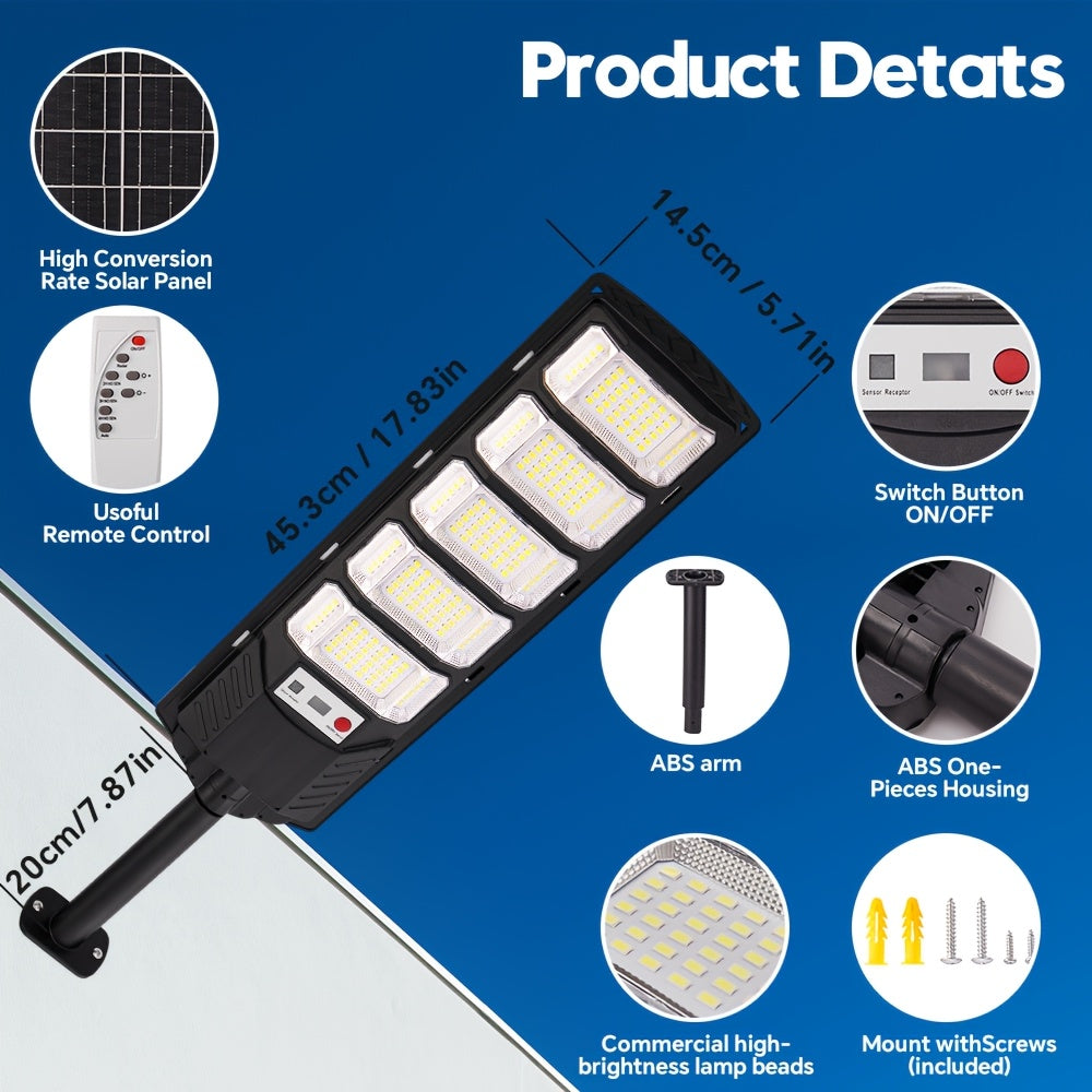 Super Bright Solar Motion Sensor Street Light, High Power LED Solar Outdoor Courtyard Light, with Remote Control and Motion Sensor, Wide Angle Illumination Light, Perfect for Garage, Backyard, Doorway, Street Lighting, Garde