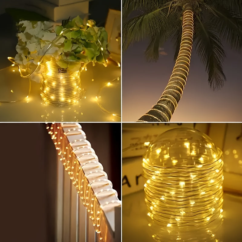 1件USB庭院透明管子串灯，遥控仙女灯条、装饰灯条，50/100/200LED，适用于室内或室外造型如圣诞树、花园植物、室内楼梯、户外围栏，DIY任何节日场景礼物装饰，8种模式开启