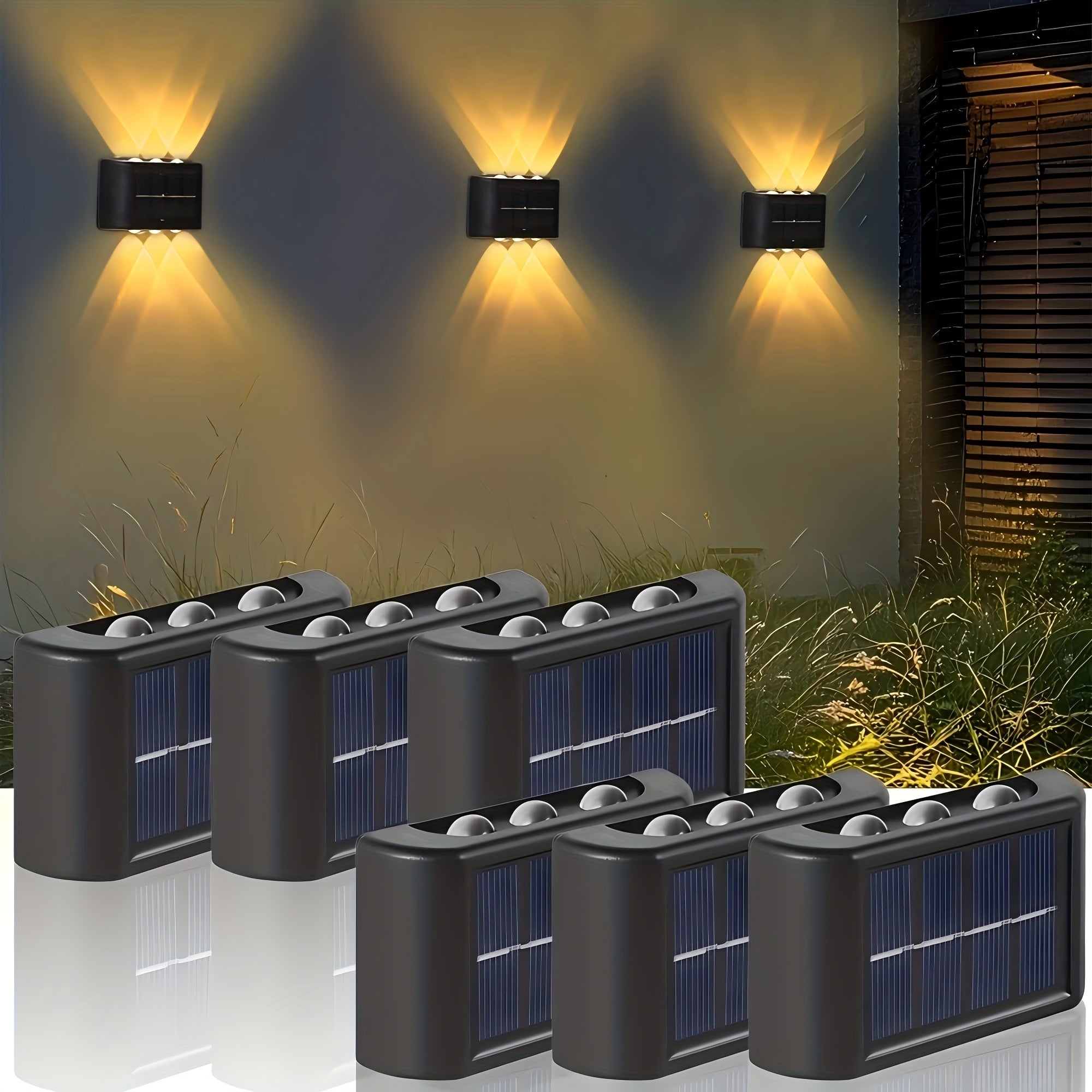 Spring & Summer Bestseller 5pcs Solar Light, 6LED Convex Lens Up-Down Wall Washer Light, Villa Fence Wall Light, Garden Light, Manor Courtyard Exterior Wall Light, Warehouse Garage Indoor & Outdoor
