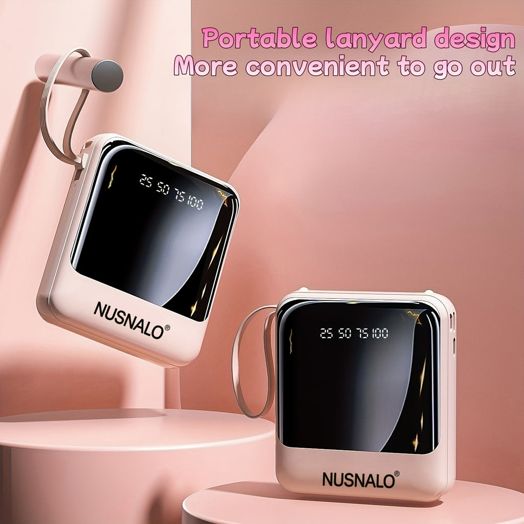 This Stylish And Compact 10, 000Mah Portable Power Bank Features Fast Charging at 5W, 15W, And 22.5W, with a Real-Time Battery Display And a Convenient Lanyard Design. It Includes a Bright LED Light And Comes with a Detachable 4-In-1 Cable