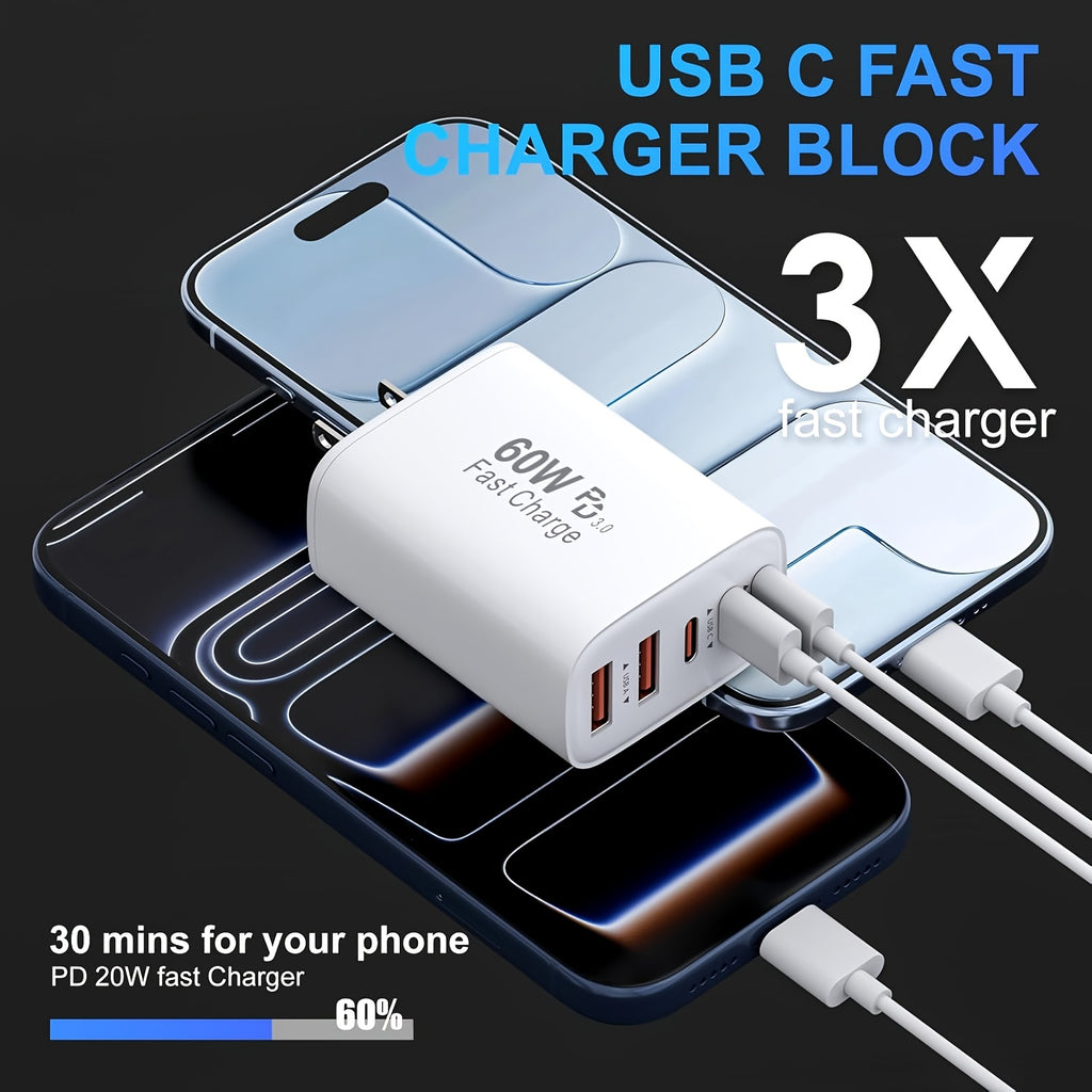65W USB-C Charging Block, Quick Wall-Mounted Power Adapter, 5-Port USB-C Power Supply, Compatible with for Iphone 17/16/15 Pro Max/Plus/Xsipad Pro, Galaxy S25/S24 Tablets, And Various Other Devices