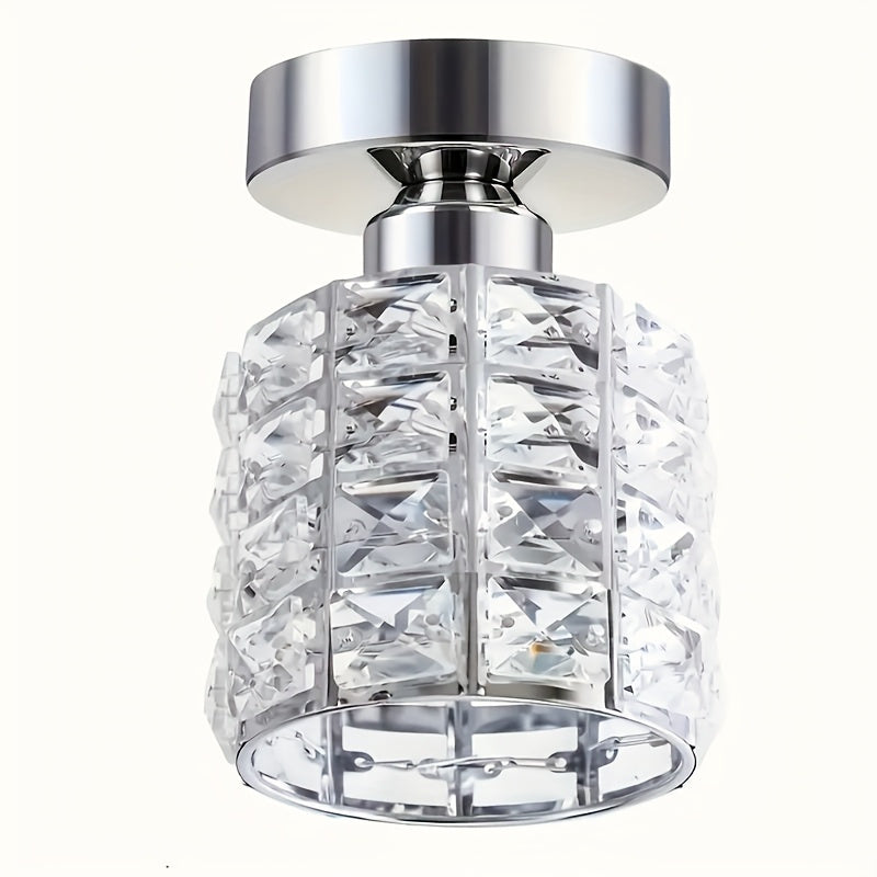 Modern mini crystal semi-flush mount ceiling light, luxury design chandelier, easy to install for bedroom and kitchen, creative minimalist design, compatible with E26/E27 base (bulb not included)