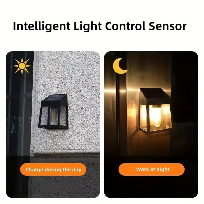 2-Piece Solar Outdoor Light Set, Wall Mounted Fixture, Solar Lantern, LED Wall Light, Automatically Turns On at Dusk, Suitable for Backyard, Garden, Patio, Garage, and as Wall Decoration