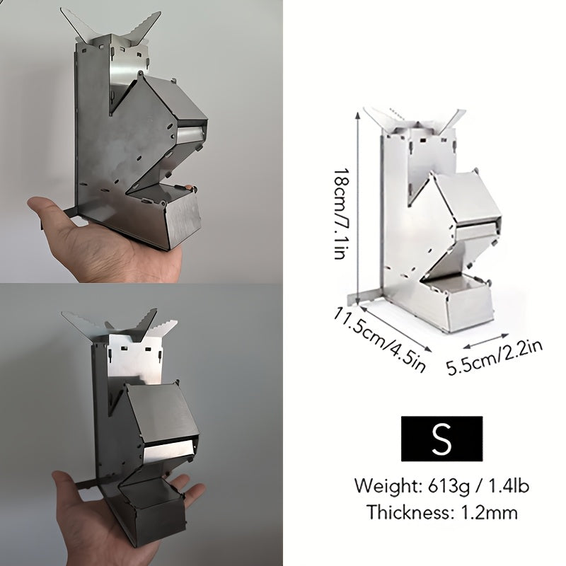 Portable Stainless Steel Outdoor Rocket Stove – Foldable Wood-Burning Camping Stove with Chimney Effect, Lightweight Wood-Burning Cooker for Camping, BBQ, Backyard – No Propane Needed, Ash-Free Operation, Includes Storage Bag