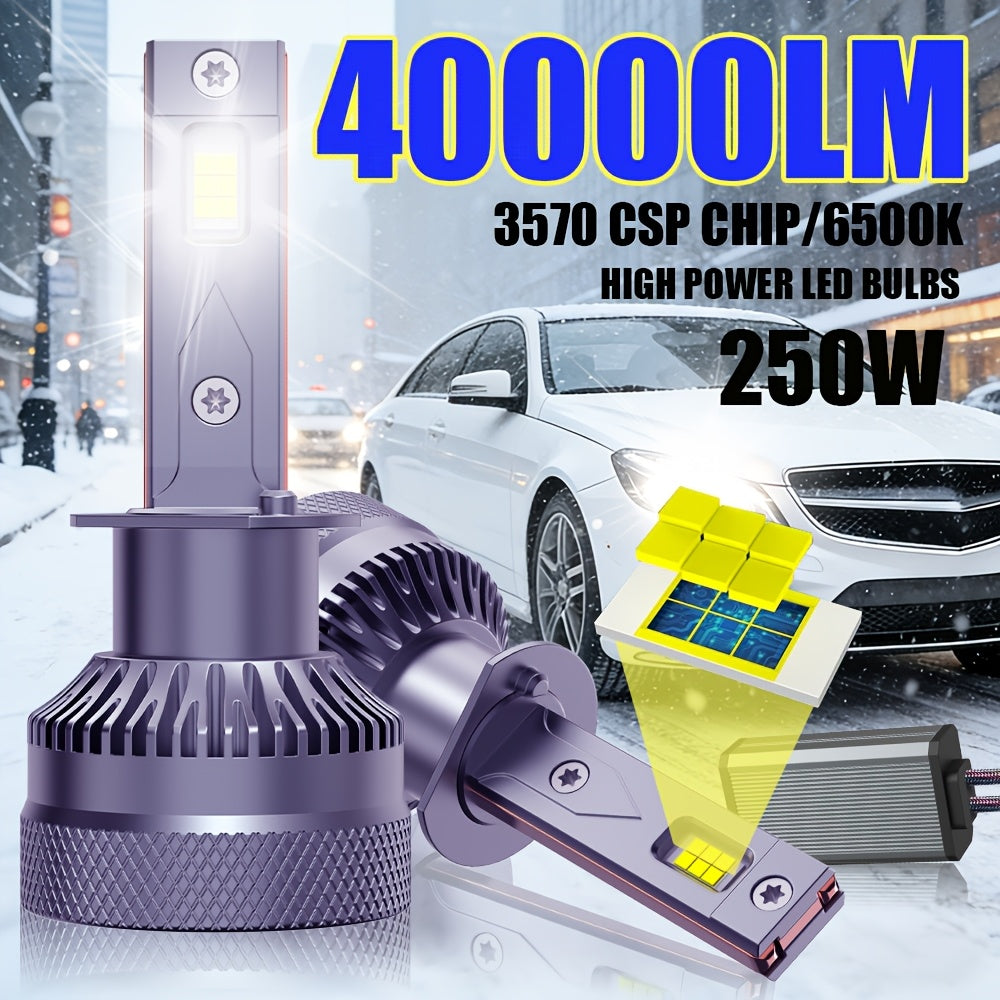 Automotive 2PCS LED Car Lights - H11/H7/H4/H1, 9012/9006/9005 - 40000LM, 250W High/Low Beam, 6500K Cool White Light, Spotlight, High-Performance Bulbs, 200% Brightness Increase, Plug-and-Play, No Battery Needed