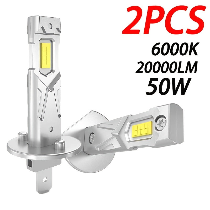 2-Pack 20000 Lumens H1 H3 LED Headlight Bulbs Canbus High Power 50W Car Headlight Fog Light Fanless Wireless Mini Size Vehicle Light 12V