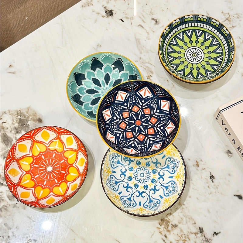 6-Piece Set – Ceramic Bohemian Plates, Salad Plate, Dessert Bowl, Snack Dish, Multi-Functional Kitchen Tableware – Dishwasher, Oven & Microwave Safe – Perfect for Hot Pot, Camping, Picnic