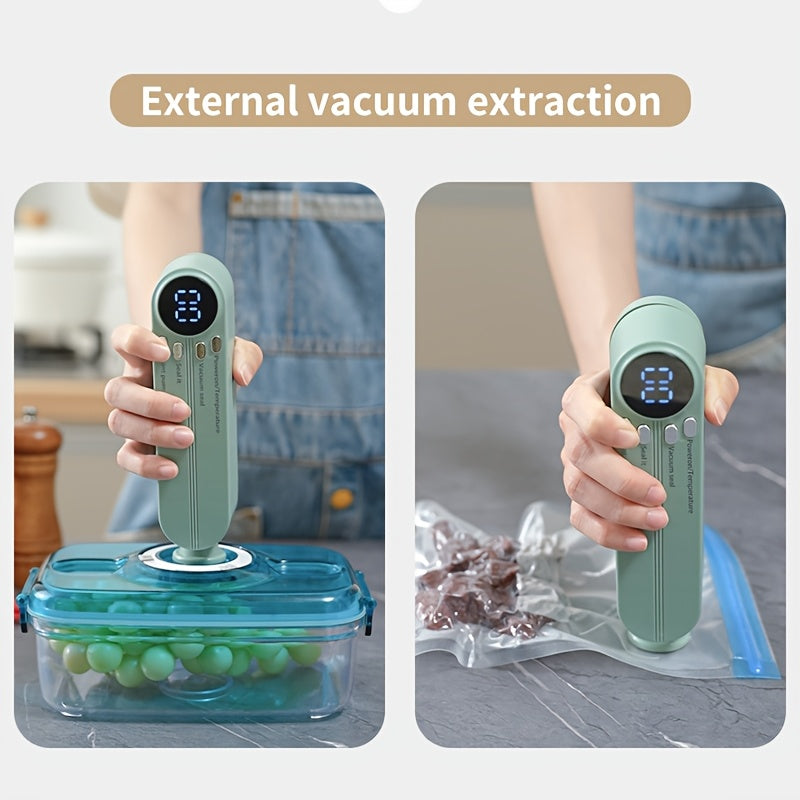Compact Vacuum Sealer with Digital Display - Fast Sealing, Comes with Pump and Sealer Bags, for Food Preservation, Snacks, Meat, Fruits and Vegetables - Space-Saving Design Vacuum Sealer