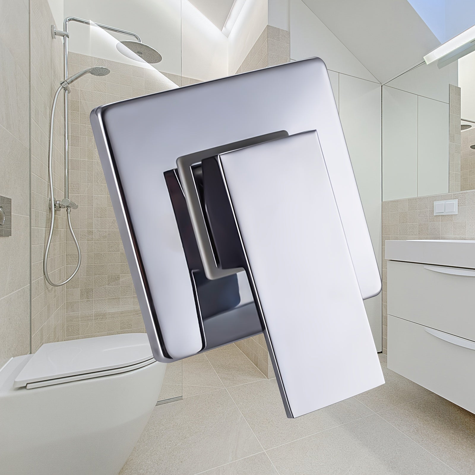 1Pc Plated Solid Brass 4-Way Square Wall Mounted Concealed Shower Faucet