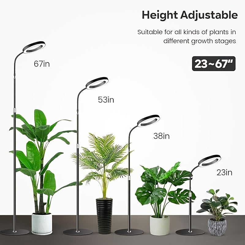 66.93 Inch Large Indoor LED Winter Grow Light, USB Powered, 72 Full Spectrum LED Beads, Adjustable Stand with Base, 5 Dimmable Levels, Blue Red White Warm Light Optional, 3/9/12H Timer, Ideal for Seedlings and Succulents