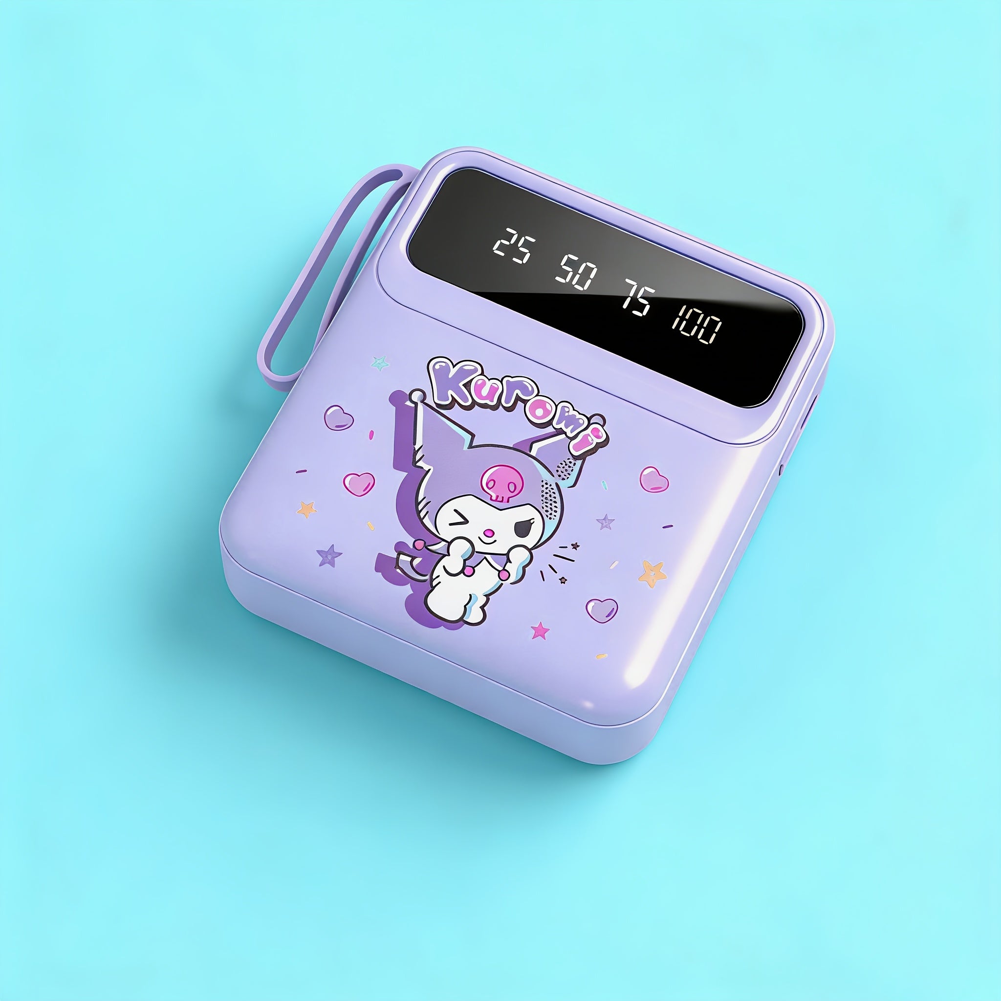 [Kuromi Mini Power Bank] Cartoon Pattern Portable Power Bank, Compatible with Android/iPhone Devices/Tablets with LED And Digital Display, Dual LED Lamp Portable Mobile Power Supply, Built-in Lanyard, Outdoor Travel Emergency Backup