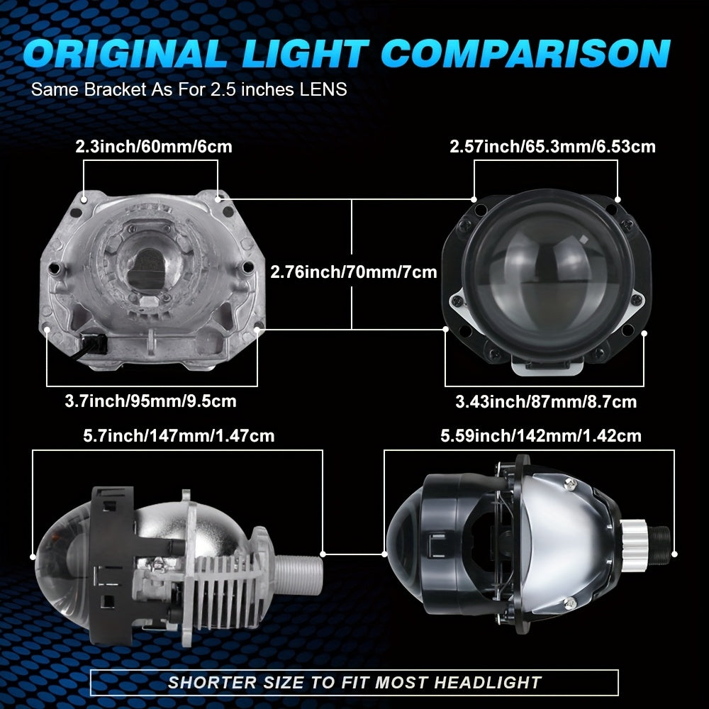 2 Pcs 2.5 Inch Bi-LED Projector Lens Universal Car Headlight Bulbs 100W 40000LM High/Low Beam 6000K LED Car Light Aspherical Lens Perfect Beam Pattern for Most Headlights