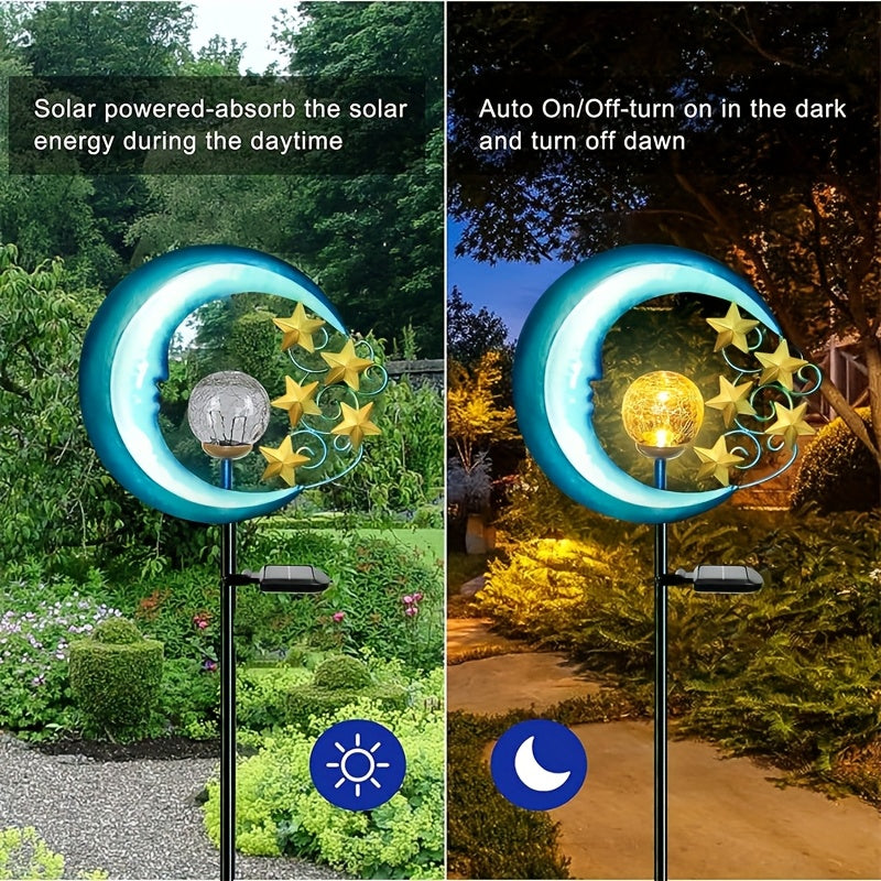 Solar Garden Decorative Light, Moon and Star Lawn Light, Metal Outdoor Decoration, Solar Powered, Perfect for Parties, Weddings, Sidewalks, Gardens and Patio Decorative Lighting