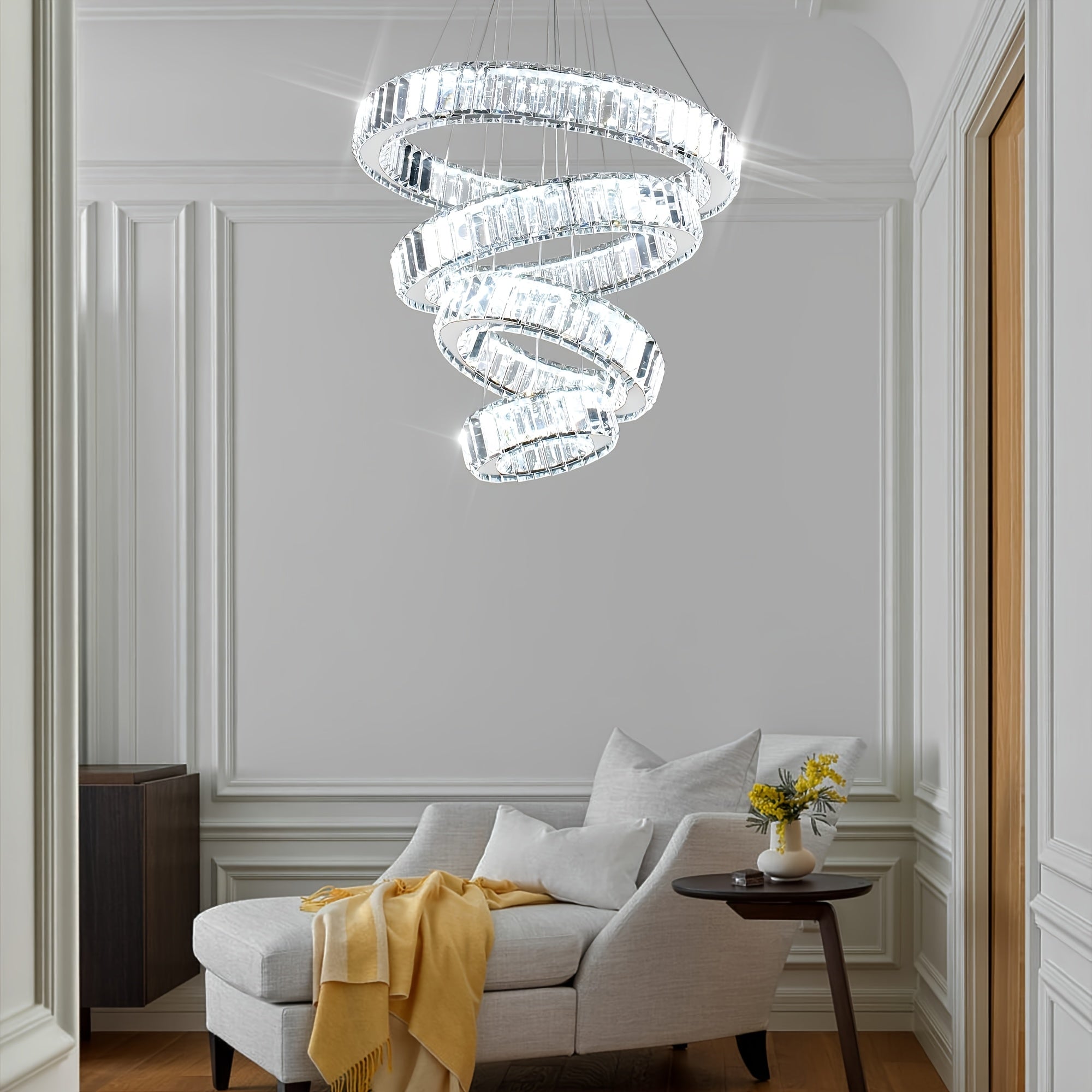Modern LED pendant light, crystal chandelier, with 4 rings, suitable for dining room, bedroom and living room, diameter 7.9" to 19.7"