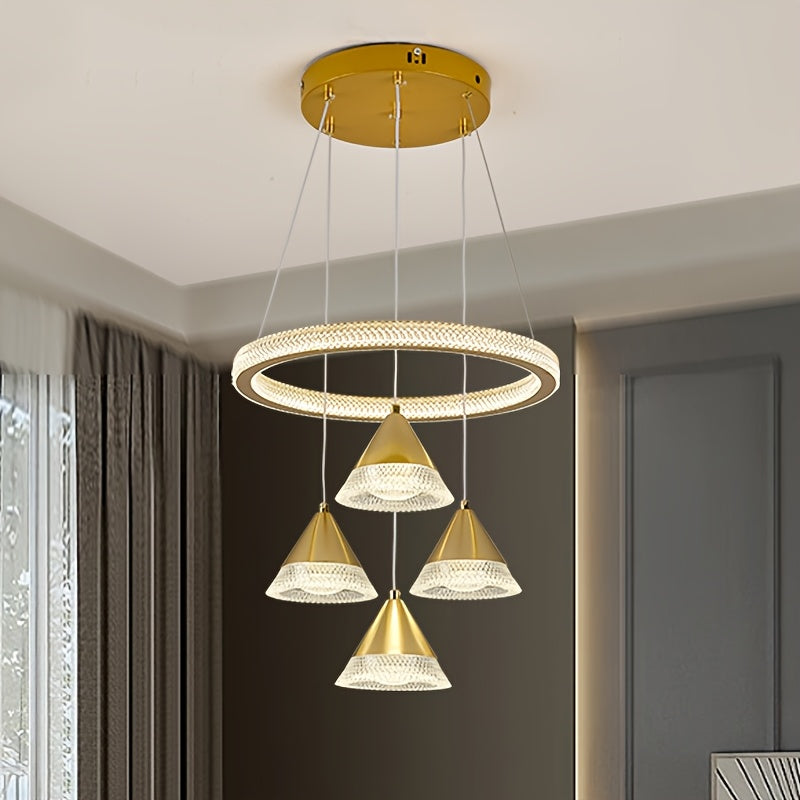 Modern LED Indoor Pendant Light with 4 Cone Pendant Decor, 3-Color Temperature Adjustable Color Temperature Lighting Fixture