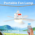 USB Rechargeable Portable Fan Light, 3 Brightness LED & 3 Strong Wind Speeds, 3000mAh Built-in Battery, Detachable Fan Blades, IP65 Waterproof Remote Control Camping Lantern Flashlight