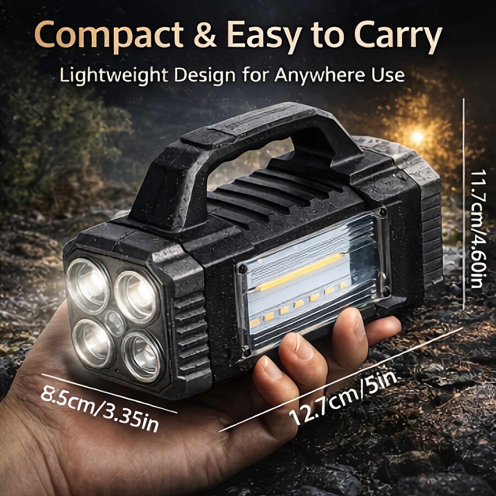 Camping Lantern, Rechargeable LED Light, Flashlight, 3 Light Sources, Solar Light with USB-C Fast Charging, Portable Camping Light, 6 Modes, High-Brightness Floodlight, Emergency Light