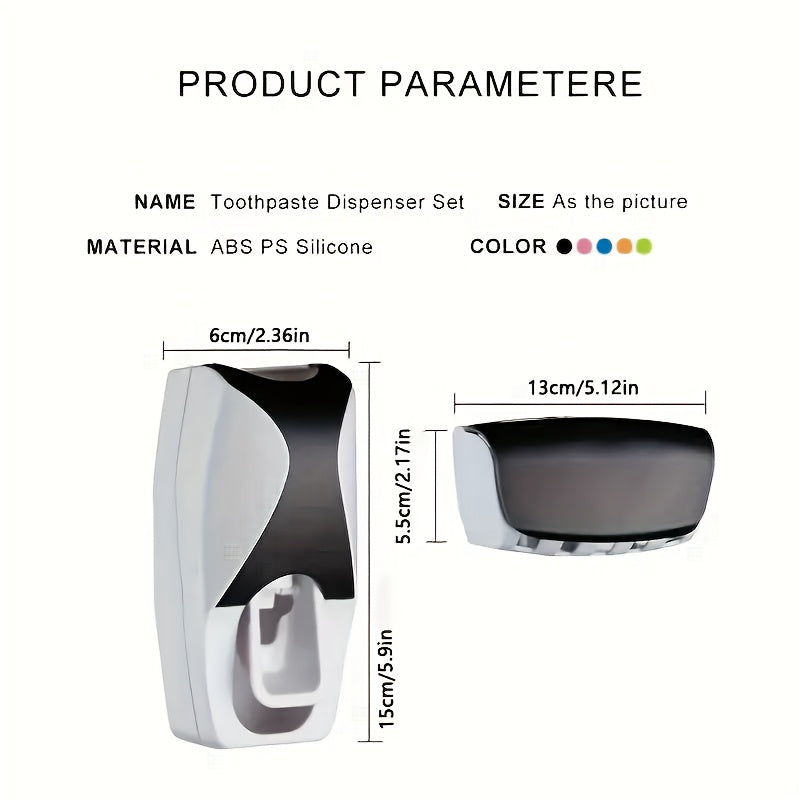 [5-Slot No-Drill] Toothbrush Holder & Press-Type Toothpaste Dispenser Set - Large Capacity ABS Plastic Wall Mount (Holds 5 Toothbrushes) - Dustproof & Moisture-Proof Design, Space-Saving