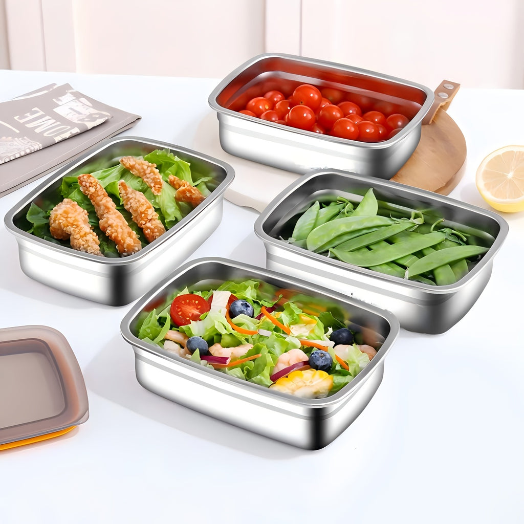 Buy 3 Get 3 Free – 6-Piece Stainless Steel Airtight Food Storage Containers with Lids – Leak-Proof & Stackable Metal Meal Prep Containers – Fridge & Pantry Organization – Freezer Safe Kitchen Essentials