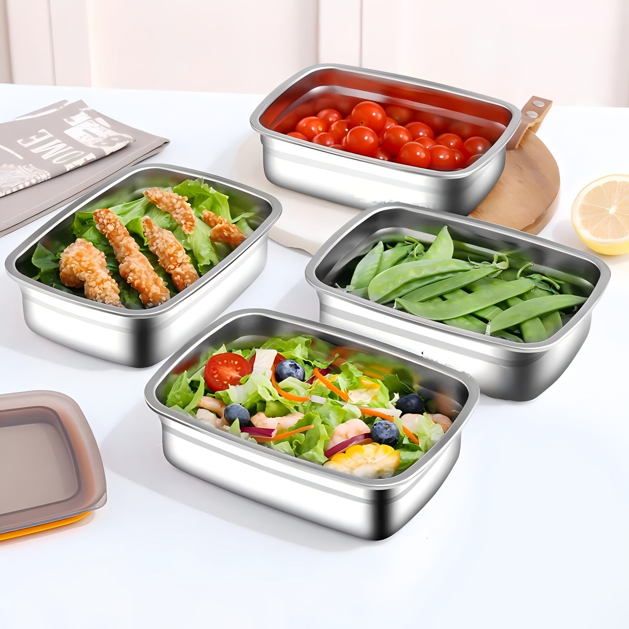 Buy 3 Get 3 Free – 6-Piece Stainless Steel Airtight Food Storage Containers with Lids – Leak-Proof & Stackable Metal Meal Prep Containers – Fridge & Pantry Organization – Freezer Safe Kitchen Essentials