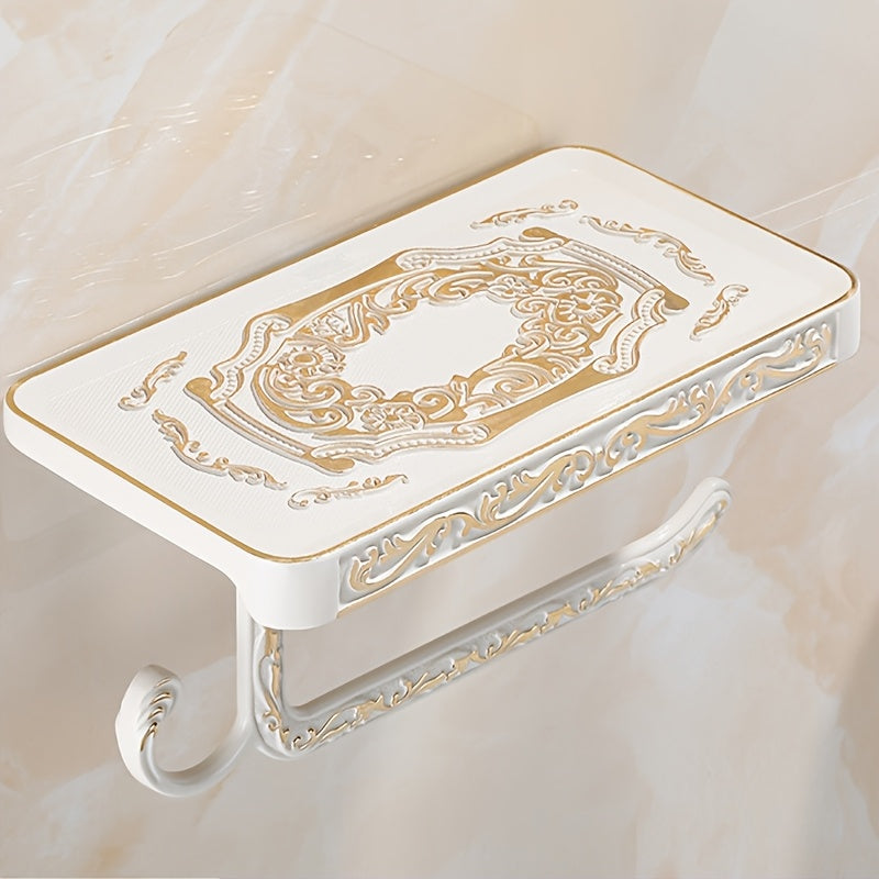 1/2Pcs Antique Brass Toilet Paper Holder - Elegant Wall Mount Vintage Tissue Dispenser, Self-Adhesive Installation - Bathroom Accessory