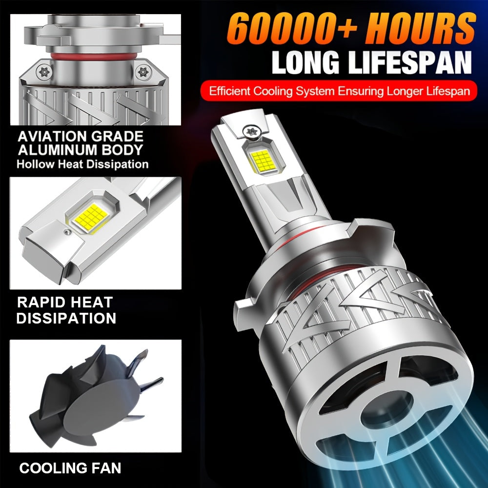 2pcs LED Car Headlight Bulbs, H16/H11/H9/H8 9005/HB3, 9570 CSP Chip, Plug-and-Play, 12-24V, Canbus, High/Low Beam LED Light, H1 H4/HB2 H7/H18 9006/HB4 9012-O134, No Battery Included, 60000LM, 300W