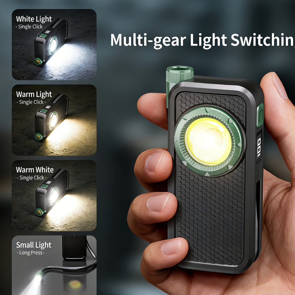 Portable Single-Head LED Work Light USB Rechargeable Magnetic Base COB Lamp Pen Clip Design 360° Rotatable Flexible Head 3 Brightness Levels Ideal for Camping Reading Repair