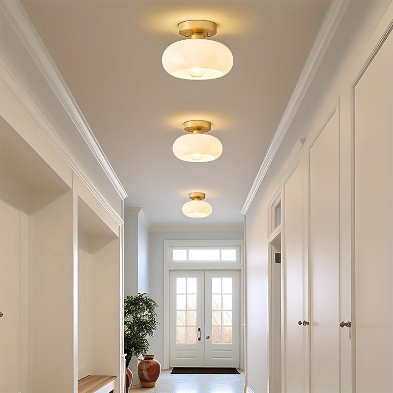 Modern Farmhouse Style Pendant Light with Glass Cover - Semi-Flush Mount Ceiling Light, Hardwired Installation, E26/E27 Bulb Base, No Wiring Required, Suitable for Kitchen Island, Living Room and Bedroom Lighting