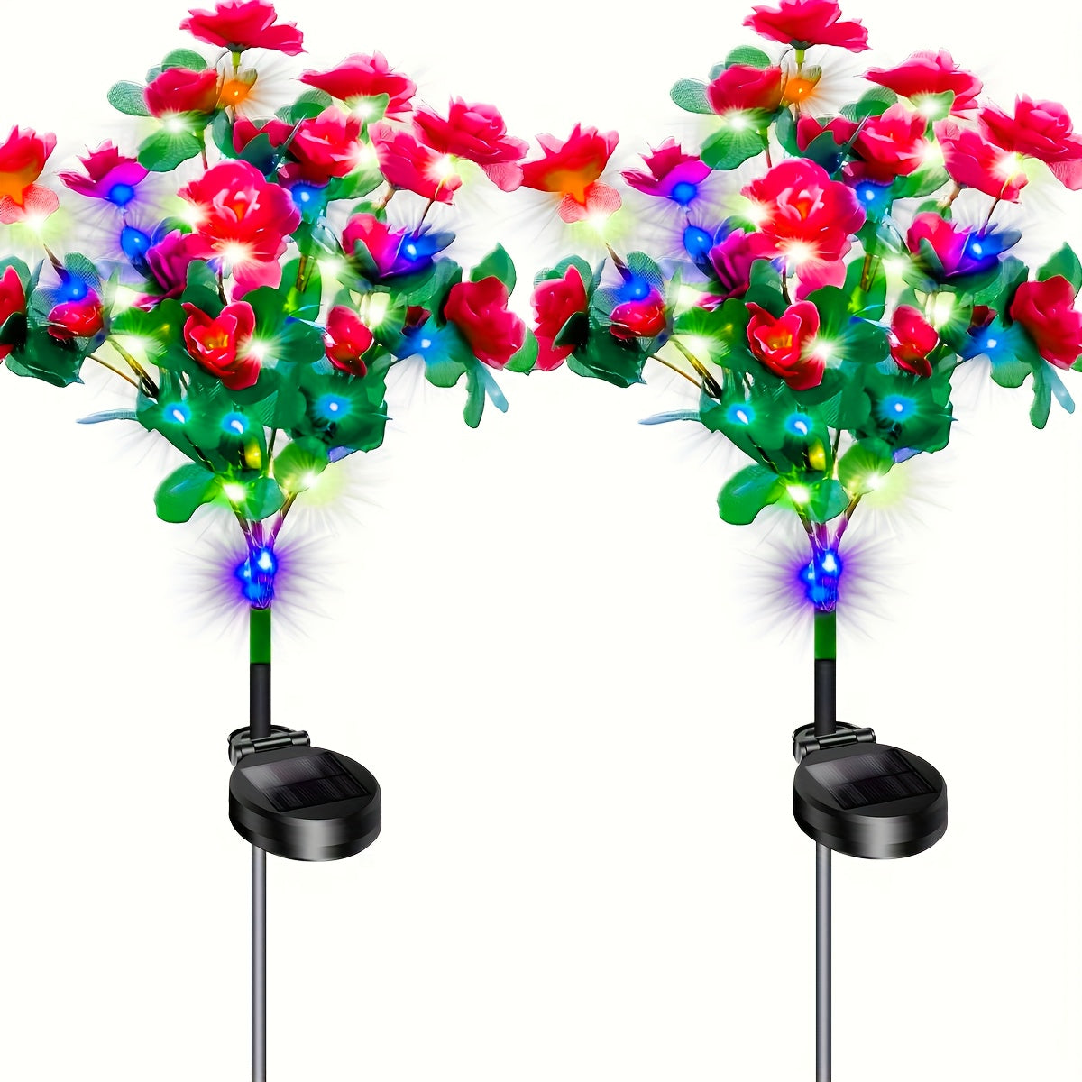 Garden 2-Pack LED Solar Flower Light, Latest Upgraded Flower Light with Larger, More Realistic Azalea Flowers, Waterproof IP65, Solar Outdoor Light, Suitable for Courtyard, Lawn, Pathway, Walkway Decoration