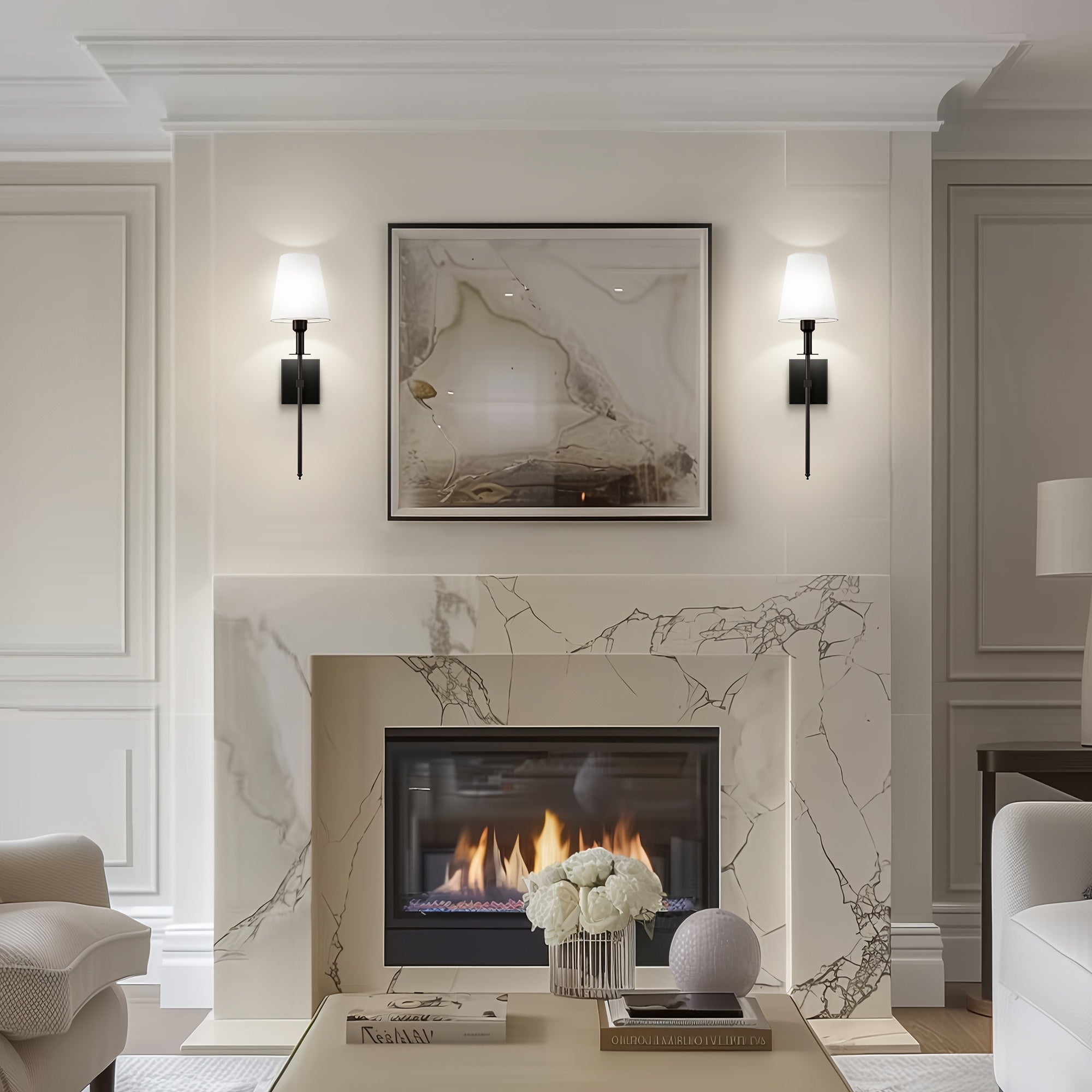 Upgraded RGB remote control wall light, equipped with rechargeable battery and white fabric lampshade, suitable for home decoration scenes such as bedroom, living room, game room. Designed with E26 lamp holder