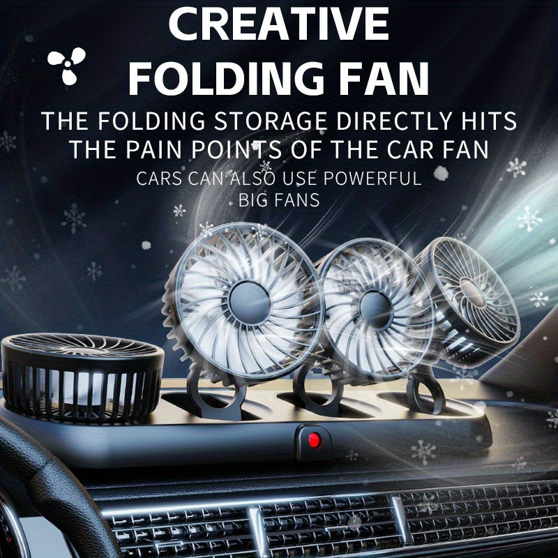 Foldable 4-Head Car Fan, 3-in-1 3-Speed 4-Cooling Fan, USB Interface Flexible Adjustment Space Saving, Low Noise 360° Rotation Multi-Directional Air Supply, Suitable for Car Home Laptop Accessories, Essential for Summer Driving Vehicle Ventilation