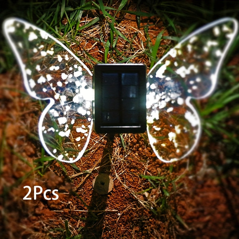 Solar Butterfly Light, Acrylic Wings with Gold Foil Decoration, Dual-Purpose Ground/Wall Light, Suitable for Courtyard, Villa, Garden and Path Ambient Lighting