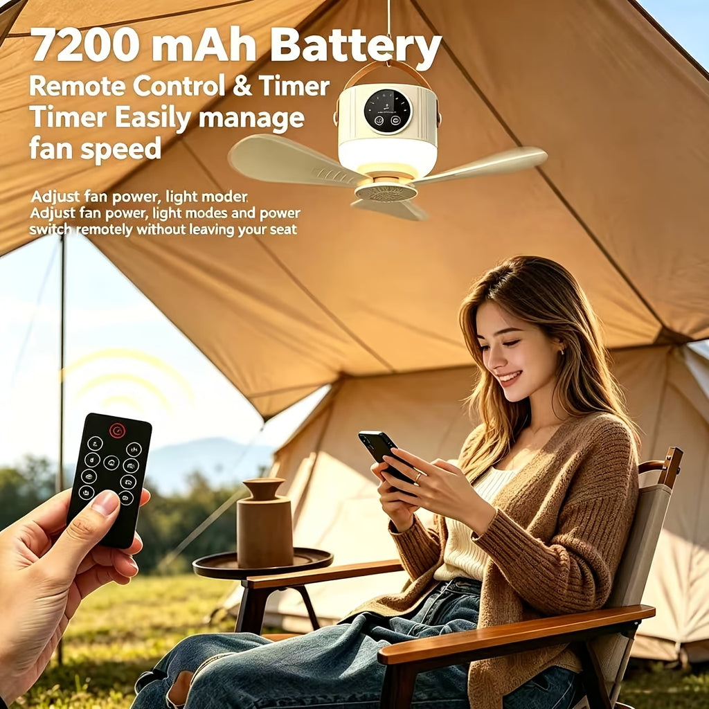 RV Interior Lighting Fan Light, 7200mAh Large Capacity Battery, Dual-Use Floor & Ceiling Fan, Suitable for RV, Tent, Under Sunshade & More Scenes