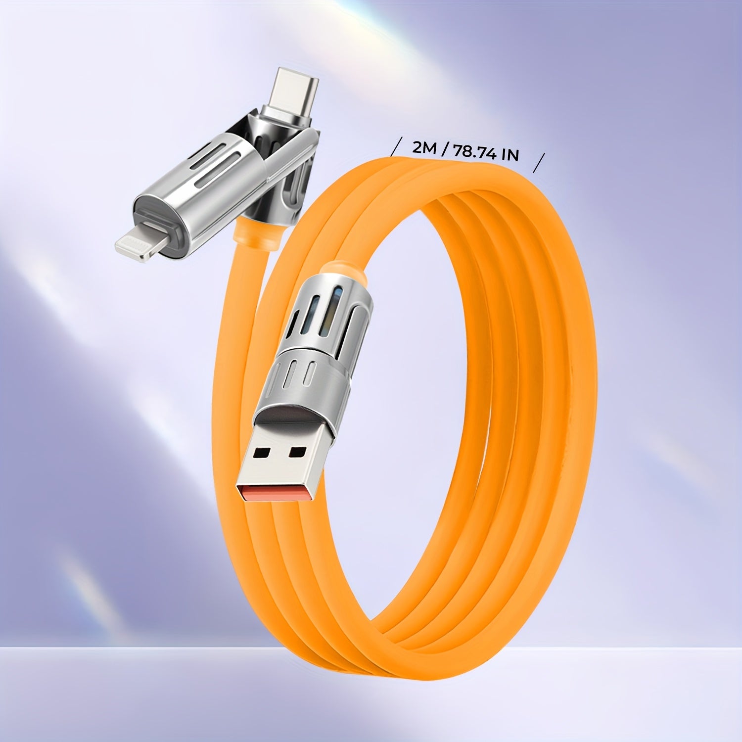 240W 4-In-1 Multifunctional USB Liquid Silicon Aluminum Alloy Data Cable Charging, USB Charger Data Cable, Suitable for Fast Charging And Data Transfer, Suitable for Samsung, Xiaomi, Apple, Multi Device Charging, Ultra Fast Charging Data Cable