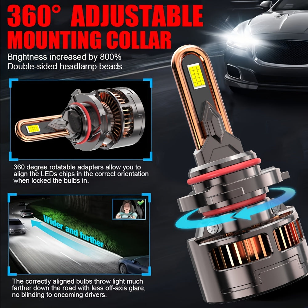 2pcs 58400 Lumens CANBUS Car LED Headlight Bulbs, 7500K Pure White Light, Compatible with H16/H11/H9/H8 9005/HB3 9006/HB4 9012/HIR2 Sockets, No Decoding Needed, 9570 CSP Chip, Easy Installation
