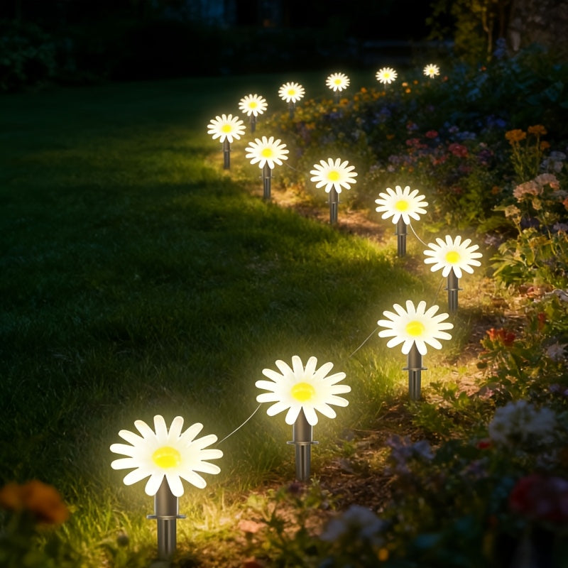 10-Piece/Set Solar Garden Flower Light, Daisy Design, 8 Lighting Modes, Suitable for Stairs, Fence, Garden, Balcony, Courtyard Decoration, IPX4 Outdoor Solar Light, Perfect for Valentine's Day and Holiday Celebrations