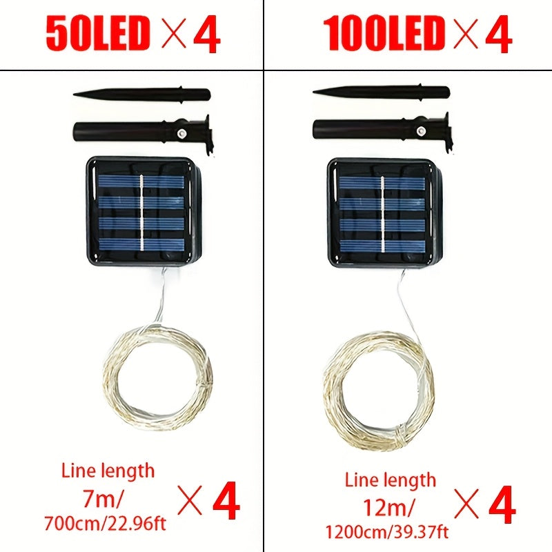 4包装 50LED*4/100LED*4，LED仙女灯串户外花环太阳能节日圣诞灯，适用于花园派对树装饰