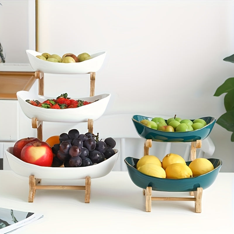 2/3 Tier Fruit Rack, Nordic Luxury Style, 3 Layer Fruit Bowl, Creative Candy Display, Wooden Snack Tray for Living Room Home Use