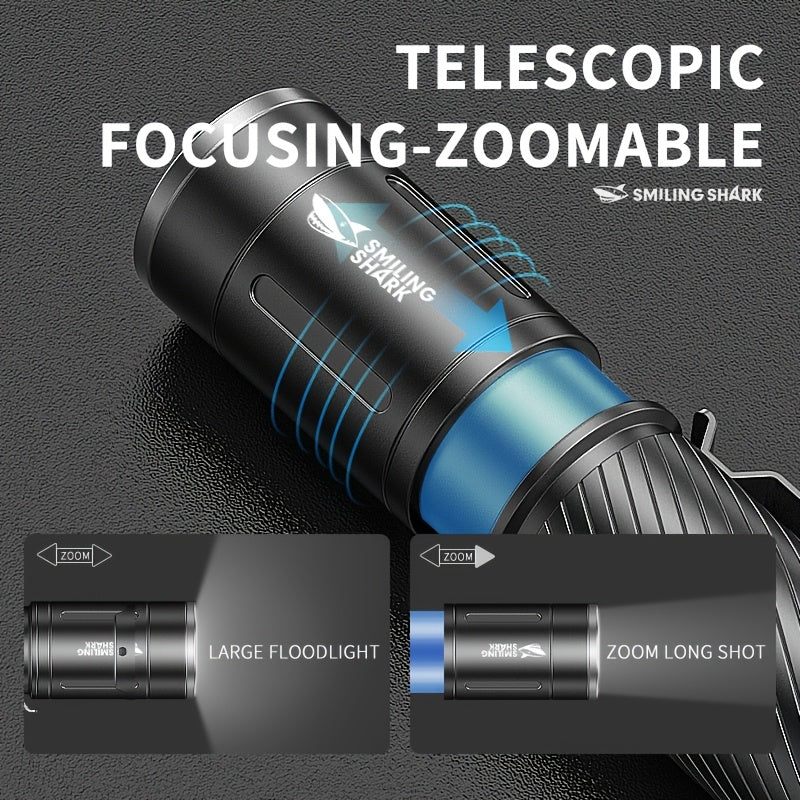 2-Pack Smiling Shark High Lumen LED Flashlight, Rechargeable Handheld Light, Super Bright Torch with Portable Clip Spotlight, 3 Light Modes, Built-in Battery, Type-C Fast Charging, for Camping Hiking Emergency SD7115