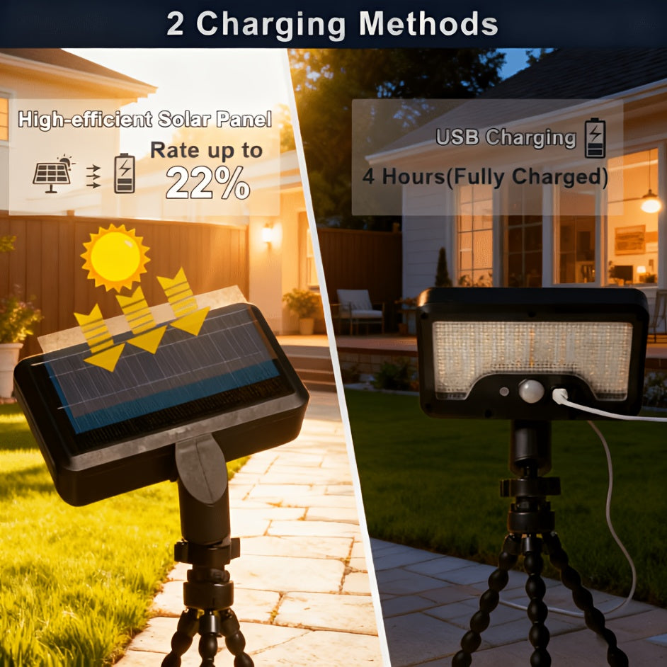 One Solar Motion Sensor Light, Solar Wall Light with Foldable Flexible Bracket, 92LED Street Light, 3 Modes Auto On/Off, Perfect for Outdoor Tree Branches, Tents, Camping, Tabletops, Walls, Streets, Garden Security Lighting, Garden Decoration