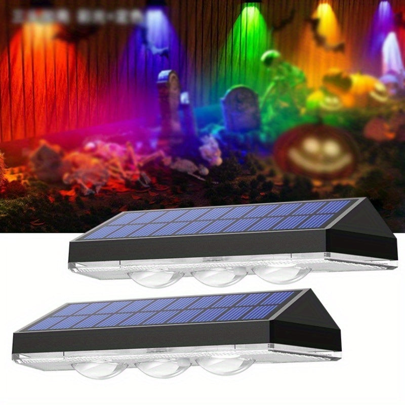 2 Solar Outdoor Courtyard Lights - 8 Color Changing Modes (3 LED Beads), Wall Washing Light, Suitable for Garden, Courtyard, Porch and Garage Decoration, Easy Installation