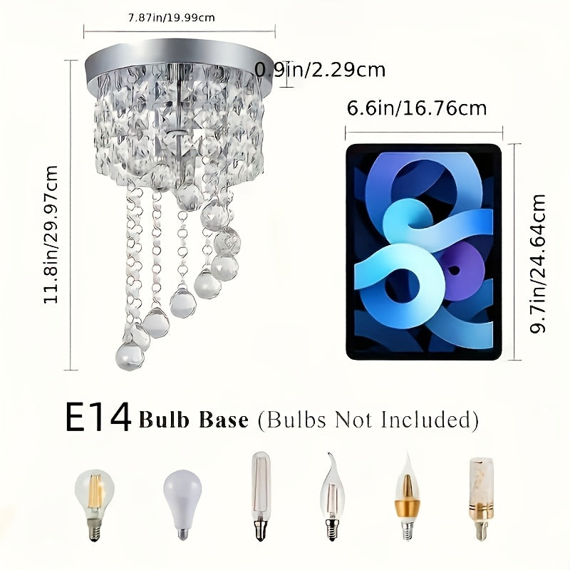 S-shaped crystal ceiling light, suitable for living room, bedroom, dining area and hallway (E14 base, bulb not included, purchase separately)