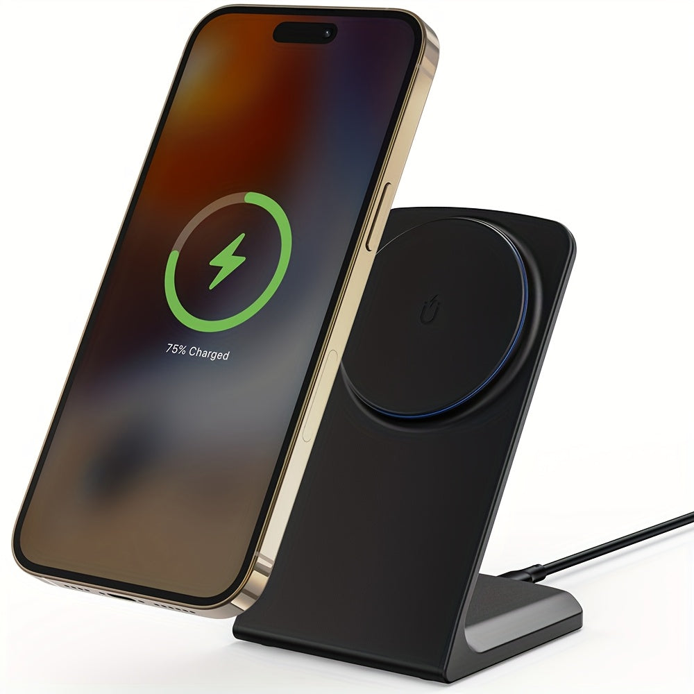 GYUAN 15W Fast Magnetic Charging Station for iPhone 12 Mini, 13, 14 Plus, 15, 16 Pro Max & AirPods 4, 3 Pro 2 - Wireless Desktop Charger with USB-C Input, Green LED Indicator, 2-in-1 Stand, iPhone Charging Station | Modern Charging Station | Sleek Chargin