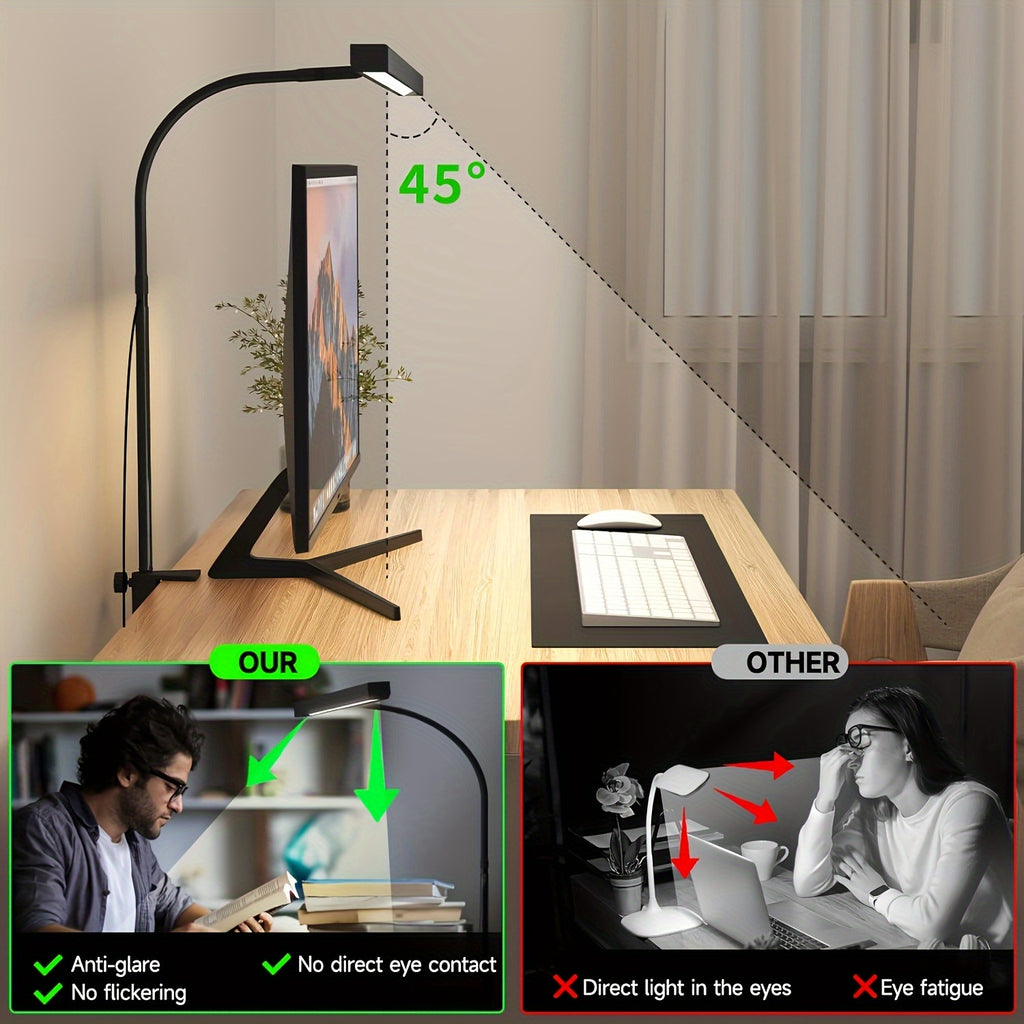 USB anti-glare desk lamp, with 3 color temperature modes, beneficial for eye health, no screen reflection, adjustable brightness, creating a comfortable office environment for you. Suitable for home office areas. Black