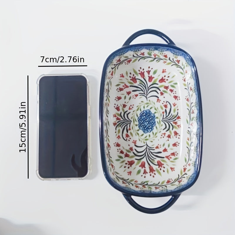 1 Piece, Polish Ear-Shaped Ceramic Baking Dish, Hand-Painted Relief Salad Plate for Home Use, Cheese Baked Rice Dish