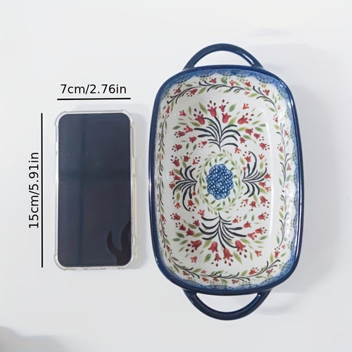 1 Piece, Polish Ear-Shaped Ceramic Baking Dish, Hand-Painted Relief Salad Plate for Home Use, Cheese Baked Rice Dish
