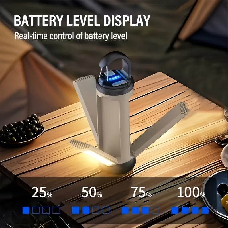 Portable LED Camping Light with Hook, Multifunctional Foldable 360° Panoramic Tent Lamp